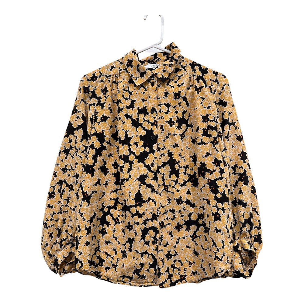 & Other Stories 100% Silk Floral Button Up Blouse Yellow Black Size‎ 4 US